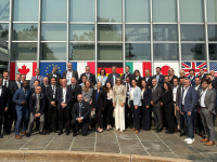 G7 Delegates posing for a photo outside of venture LAB