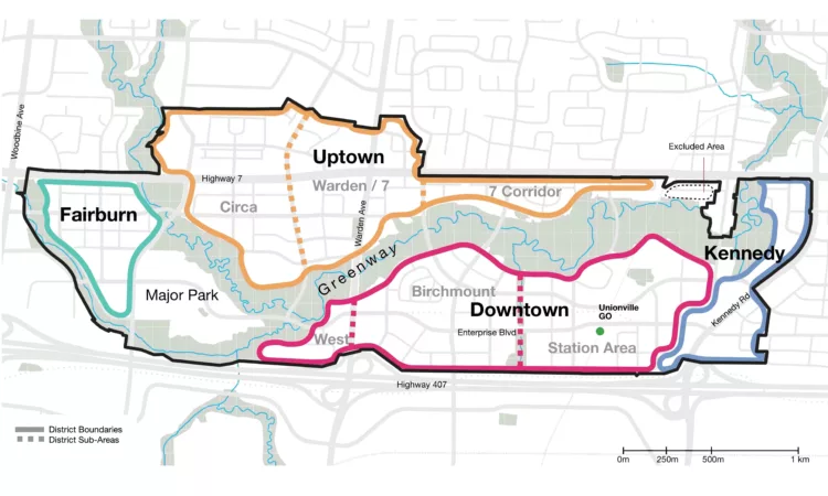 Markham Centre Secondary Plan Update Districts and Sub Areas Cropped with Buffer